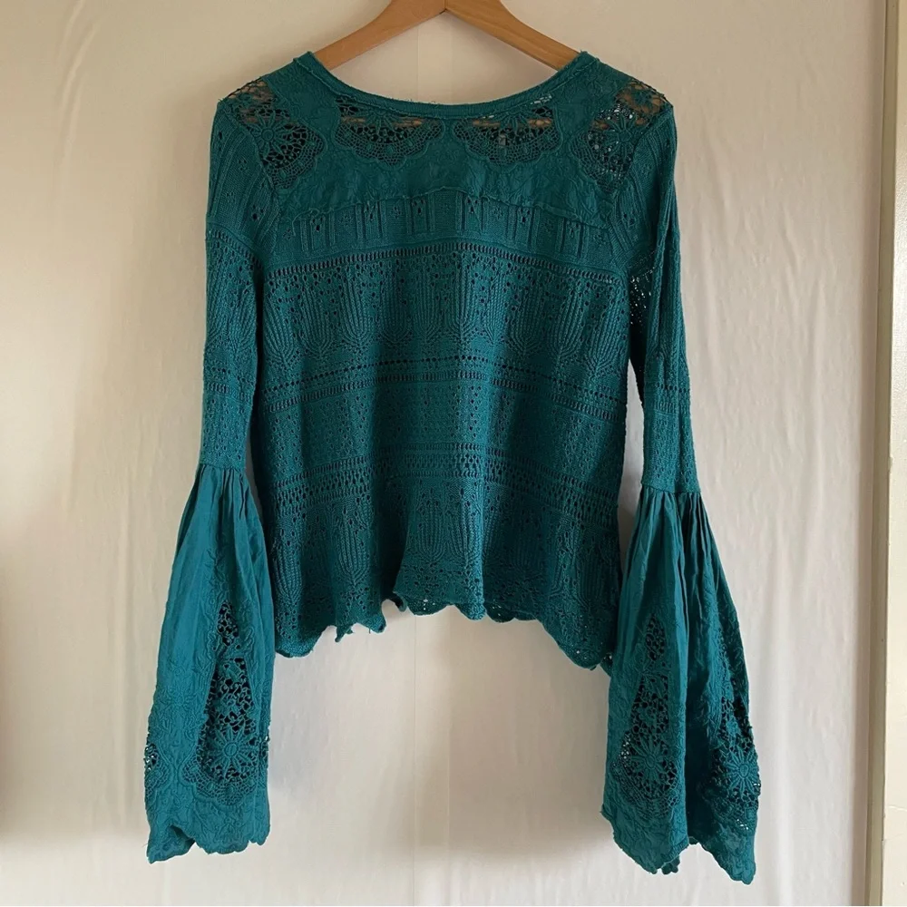 Free People Once Upon. Time Knit Bell Teal Top Size S
